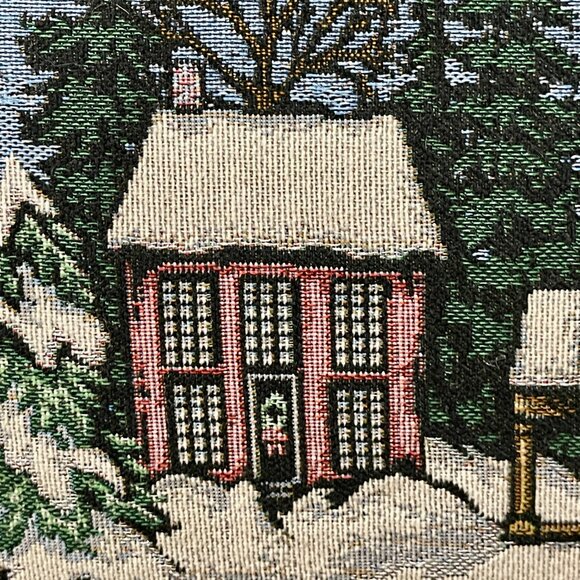 Winter Christmas Pillow Rectangle Church Village Blue Silver Holiday EUC - Picture 4 of 7